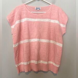 Vintage 80s Women’s Brunny Pink And White Striped Sweater Size Large